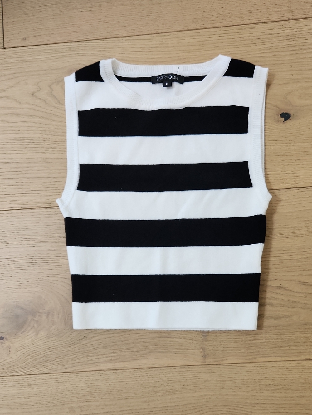 Papermoon Black and White Striped Sleeveless Knit Tank